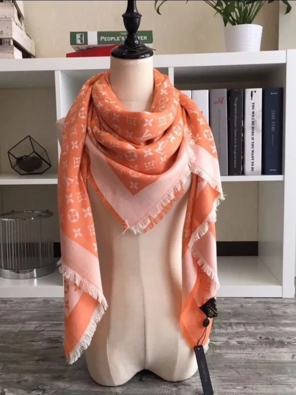 Orange Floral Fringe Women's Wrap Scarf